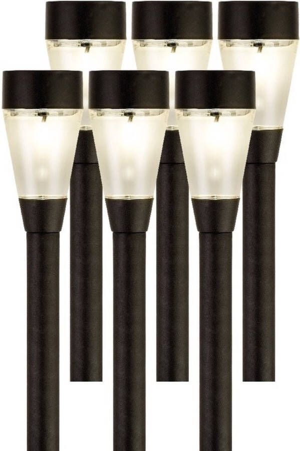 Lumineo 6x Buiten tuin LED zwarte stekers Jive solar verlichting 32 cm Tuinverlichting Tuinlampen Solarlampen op zonne-energie