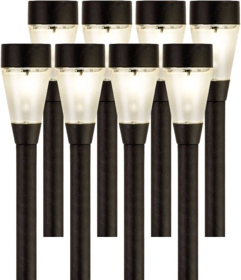 Lumineo 8x Buiten tuin LED zwarte stekers Jive solar verlichting 32 cm Tuinverlichting Tuinlampen Solarlampen op zonne-energie