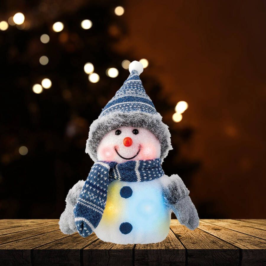 Lumineo Blauwe sneeuwpop met veranderde kleuren LED verlichting 15CM