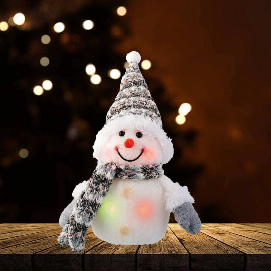 Lumineo Bruine sneeuwpop met veranderde kleuren LED verlichting 15CM