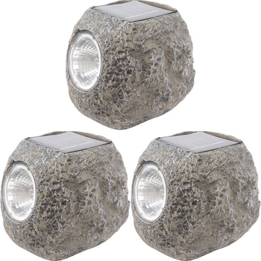 Lumineo 10x Buiten tuin LED stenen spots solar verlichting 10 cm Tuinverlichting Tuinlampen Solarlampen op zonne-energie