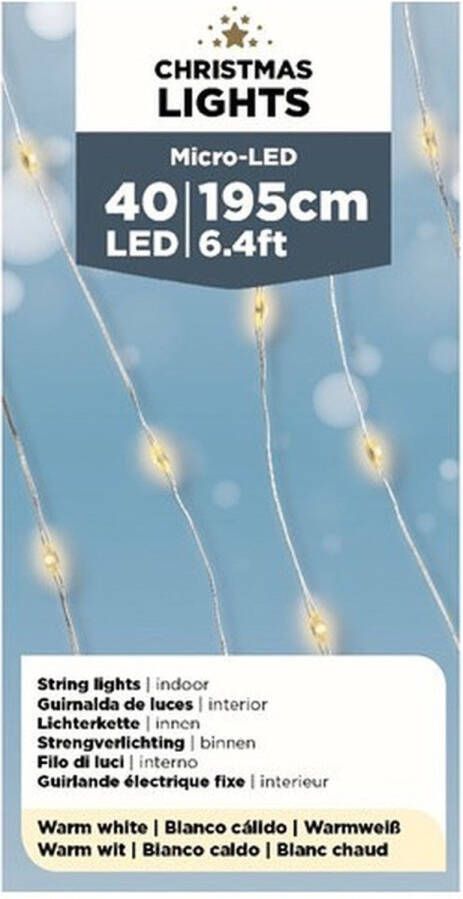 Lumineo Draadverlichting zilverdraad 40 warm witte lampjes 1195 cm Kerstverlichting lichtsnoeren op batterijen