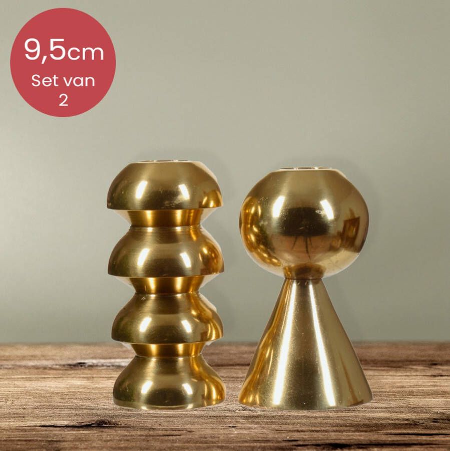 Lumineo Gouden aluminium duo kandelaars voor 2 kaarsen 9 5 cm kerstdecoratie kerst luxe voor dinerkaarsen