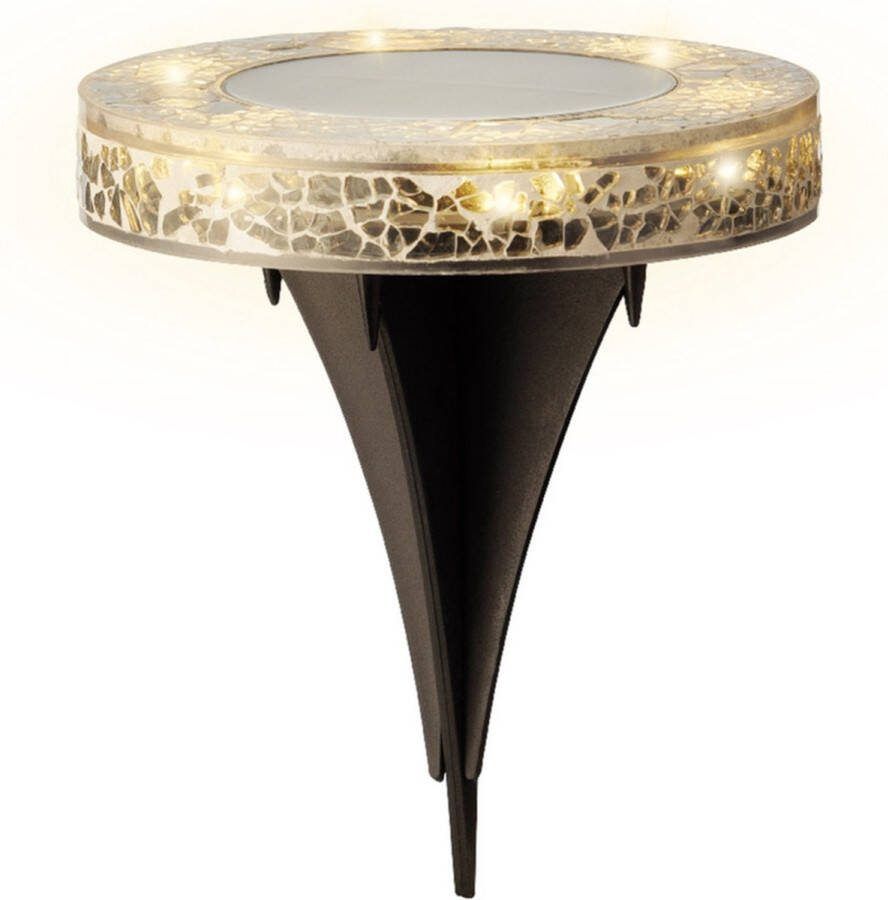 Lumineo Grondspot solar tuinverlichting mozaiek grijs D12 x H13 cm prikspot