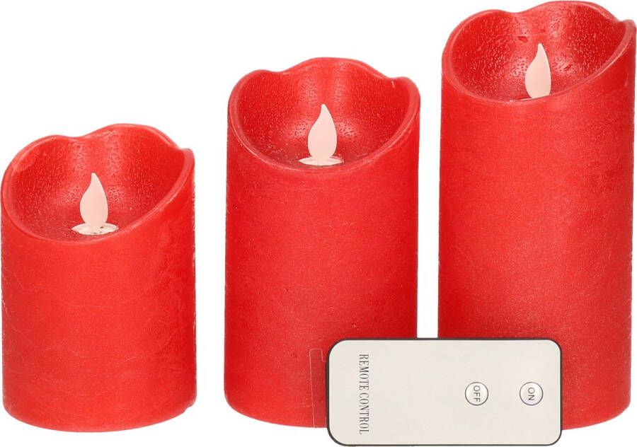 Lumineo Kaarsen set van 3x stuks led stompkaarsen rood met afstandsbediening Woondecoratie Elektrische kaarsen