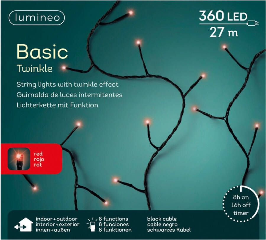 Lumineo Kerstverlichting twinkle met timer rood buiten 360 lampjes boomverlichting Kerstlichtjes kerstlampjes lichtsnoeren