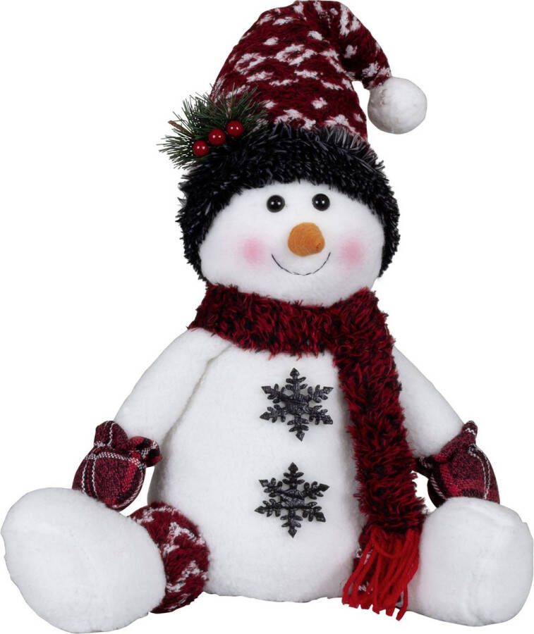 Lumineo Klassiek handgemaakte sneeuwpop rood wit met rode muts 36(50)cm