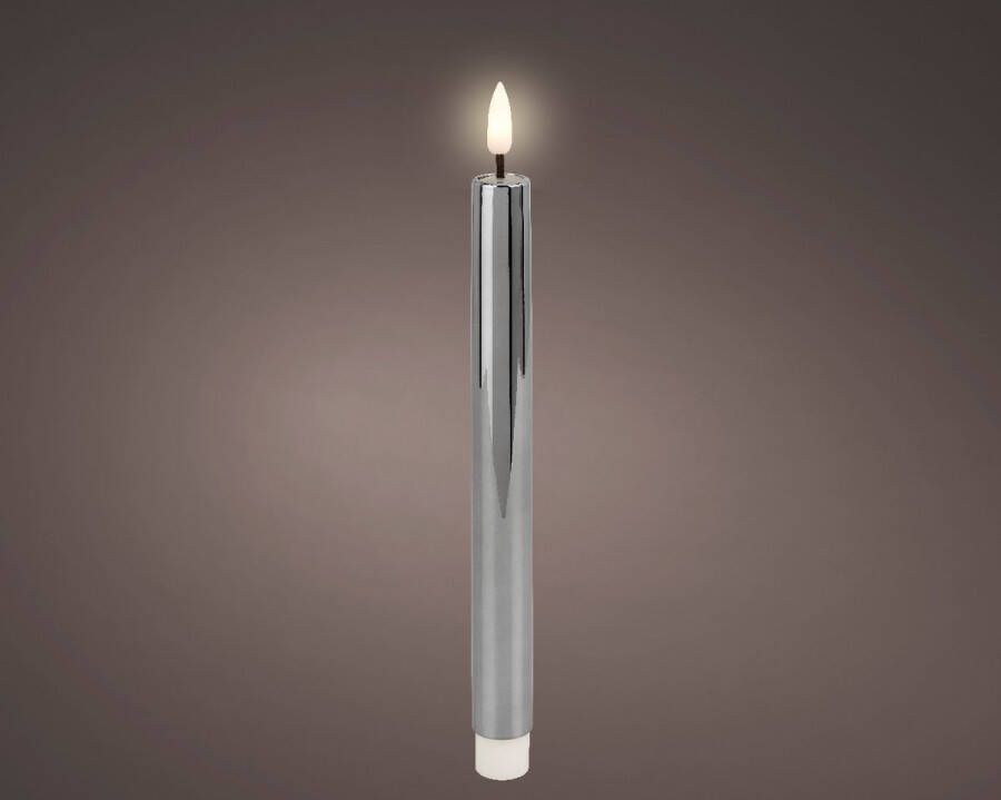 Lumineo LED dinerkaarsen 2x st zilver glimmend 24 5 cm LED kaarsen