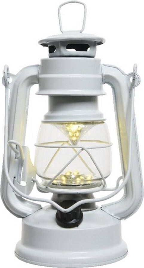 Lumineo LED licht Classic stormlantaarn metaal wit 25 cm op batterijen Campinglamp campinglicht Warm wit