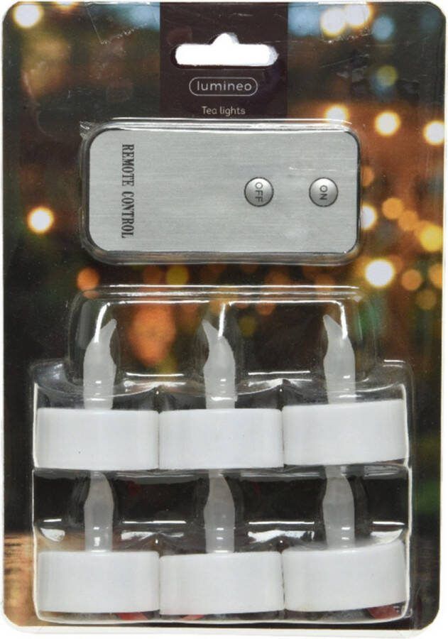 Lumineo LED kaarsjes theelichtjes 6x stuks wit afstandsbediening LED kaarsen