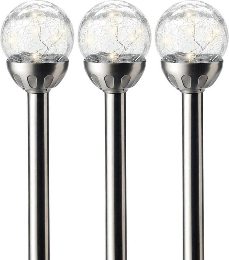 Lumineo 16x Buiten tuin Led Rvs bol steker Navi solar verlichting 30 cm Tuinverlichting Tuinlampen Solarlampen op zonne-energie