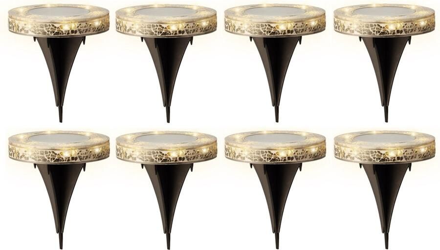 Lumineo Grondspots solar tuinverlichting 8x mozaiek grijs D12 x H13 cm prikspot