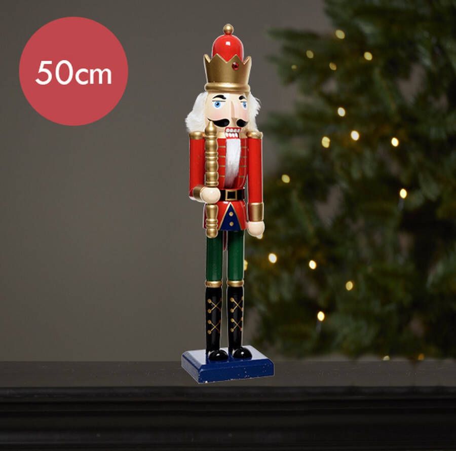 Lumineo Notenkraker rood blauw met dirigeerstok -50CM --Kerstdecoratie