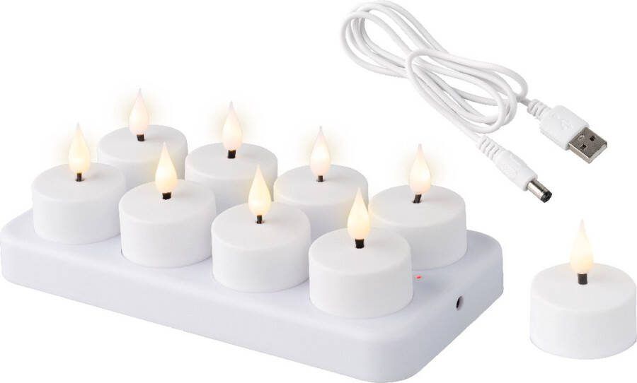 Lumineo Oplaadbare waxinelichtjes D4 Wit Bewegende vlam 8 stuks