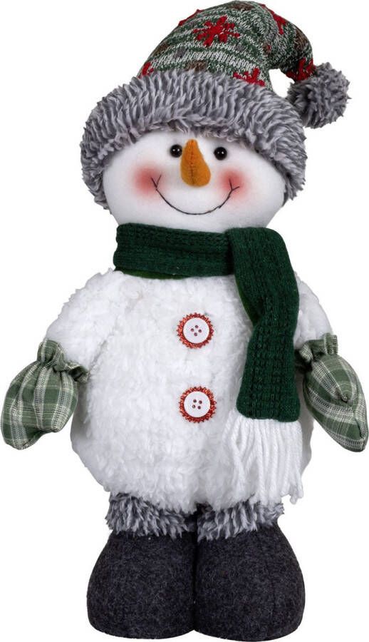 Lumineo Pluche decoratie sneeuwpop 40 cm pop met sterretjes muts staand kerstdecoratie