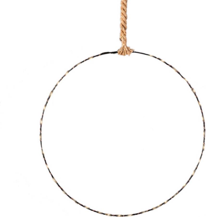 Lumineo Raam deur decoratie hangende ijzeren cirkel ring aan touw met verlichting 48 cm Kerstverlichting Kerstversiering