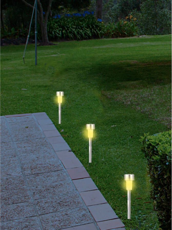 Lumineo Set van 10x stuks solar tuinlampen prikspots cilinder op zonne-energie 24 cm Prikspots tuinverlichting