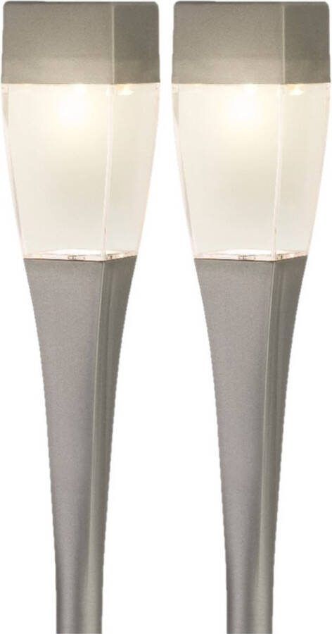 Lumineo Set van 10x stuks solar tuinlamp prikspot zilver op zonne-energie 26 cm Prikspots tuinverlichting