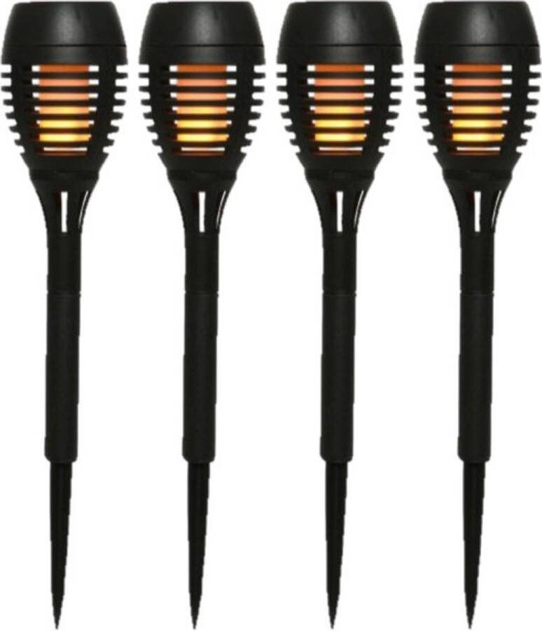 Lumineo Set van 12x stuks Solar tuinfakkels tuinlampen lichtjes met vlam-effect op zonne-energie van 27 cm Prikspots tuinverlichting