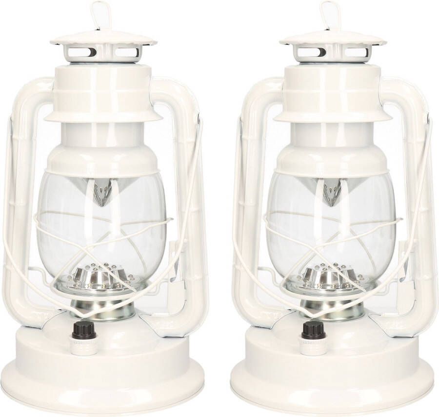 Lumineo Set van 2x stuks witte Led licht stormlantaarn 34 cm Campinglamp campinglicht Warm witte Led lamp