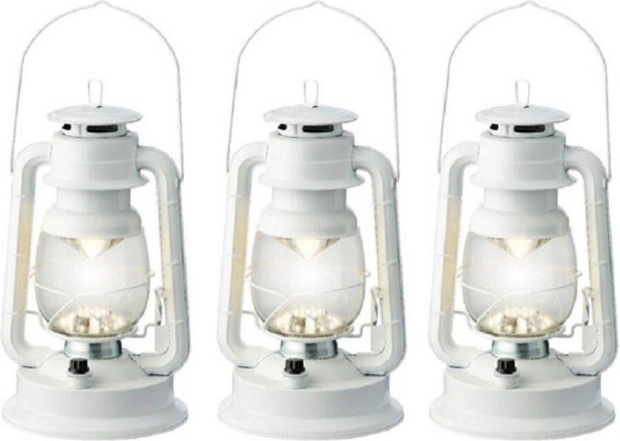 Lumineo Set van 3x stuks witte Led licht stormlantaarn 34 cm Campinglamp campinglicht Warm witte Led lamp