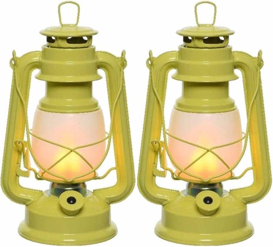 Lumineo Set van 4x stuks gele LED licht stormlantaarn 24 cm met vlam effect Campinglamp campinglicht Vuur LED lamp