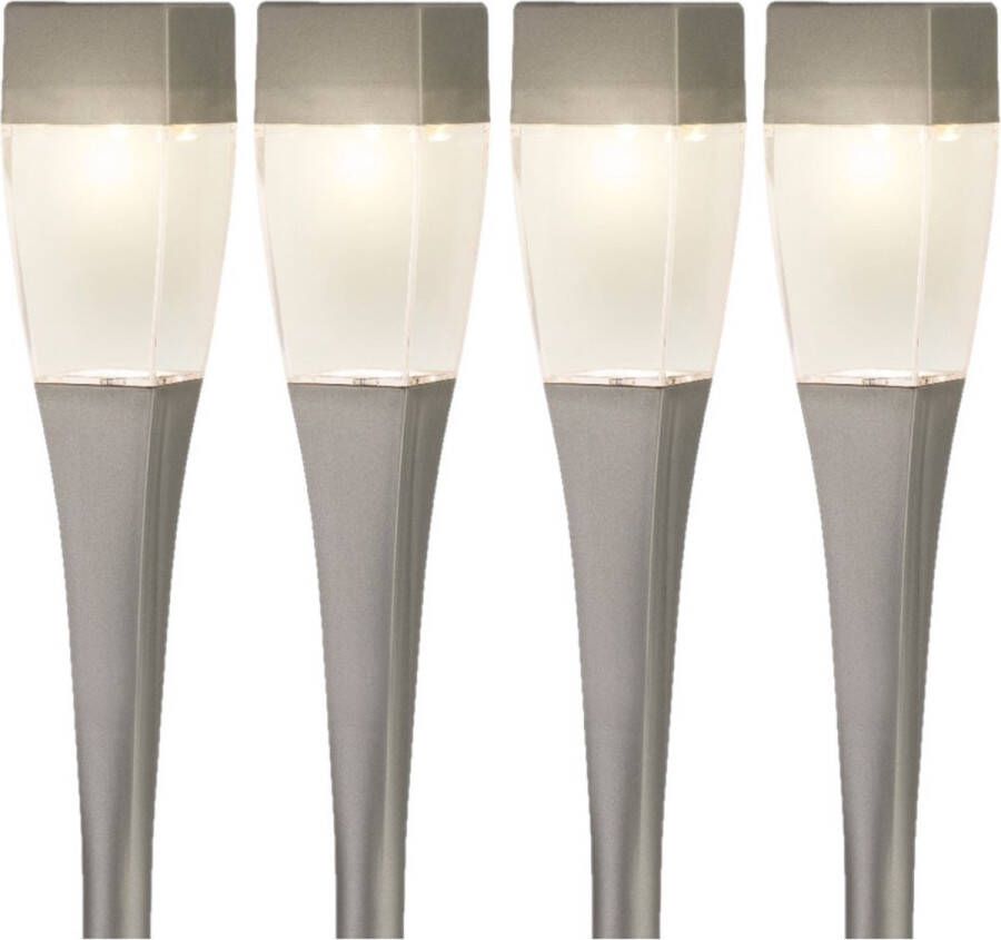 Lumineo Set van 4x stuks solar tuinlamp prikspot zilver op zonne-energie 26 cm Prikspots tuinverlichting