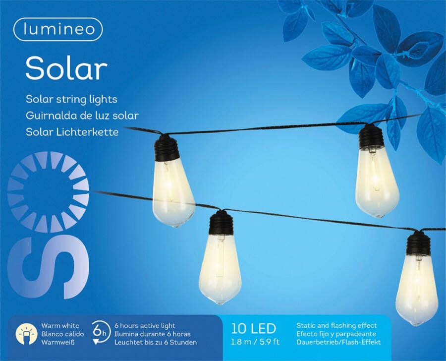 Lumineo Solar feestverlichting lichtsnoer Flashing effect 180cm 10 LEDS Warm wit