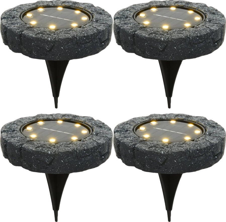 Lumineo solar prikspots set 4x kunststeen steengrijs 11 x 2 cm