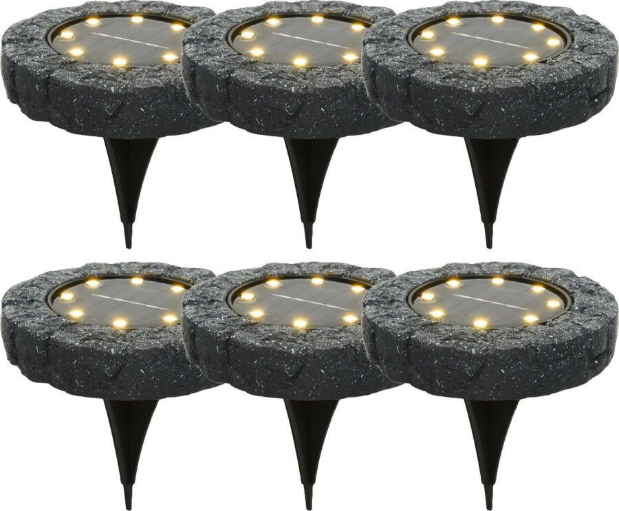 Lumineo solar prikspots set 8x kunststeen steengrijs 11 x 2 cm