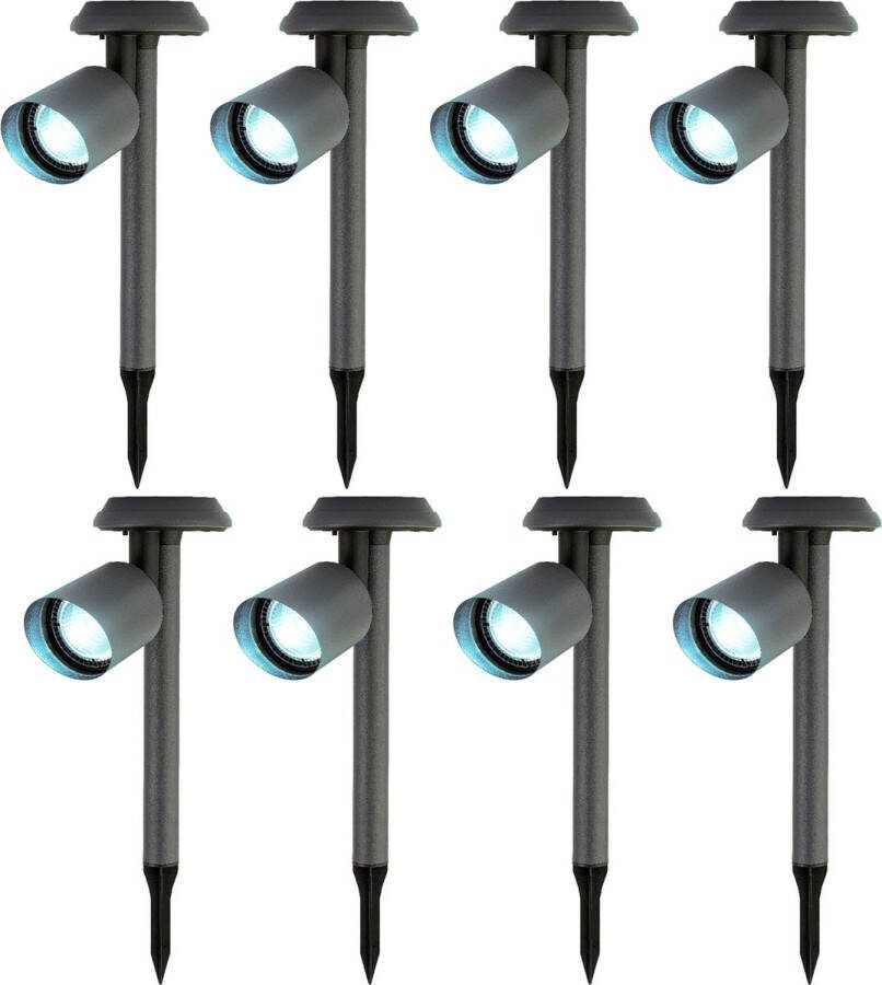 Lumineo Solar prikspots tuinspots 8x stuks metaal zwart H26 cm