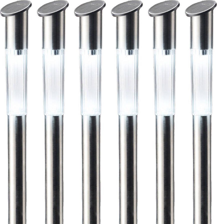 Lumineo solar prikspots tuinspots set 6x rvs H57 cm zonne-energie
