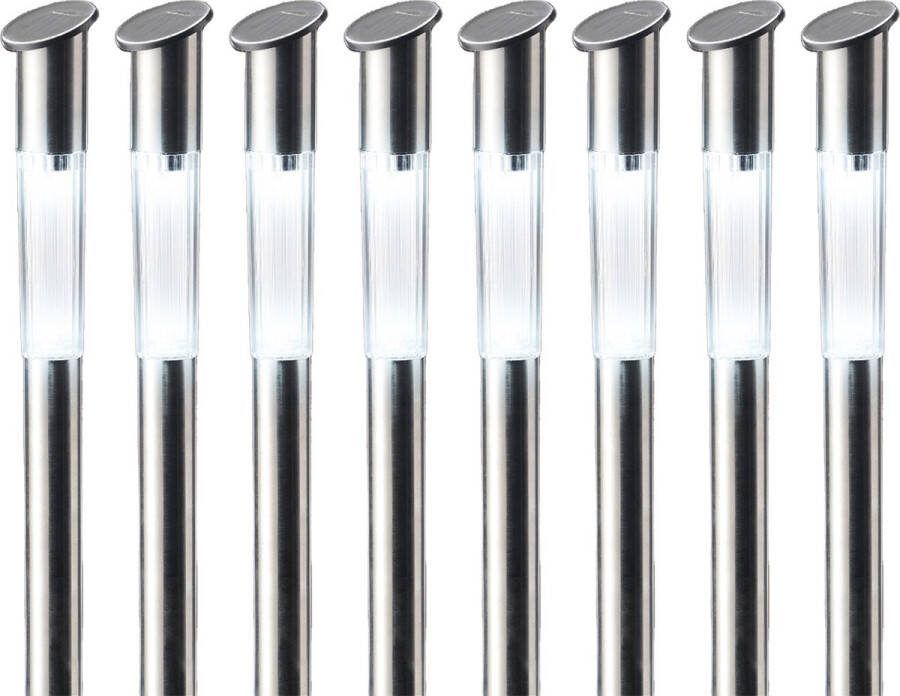 Lumineo solar prikspots tuinspots set 8x rvs H57 cm zonne-energie