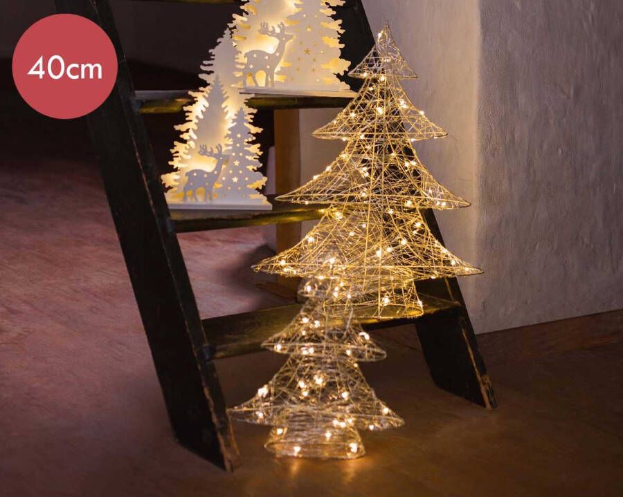 Lumineo Stalen kerstboom op batterijen met 30 micro LED lampjes 40CM