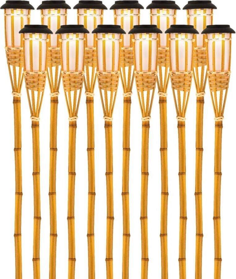 Lumineo 12x Buiten tuin LED fakkels Bodi solar verlichting 512 cm vlam Tuinfakkels Tuinverlichting Tuinlampen Solarlampen op zonne-energie