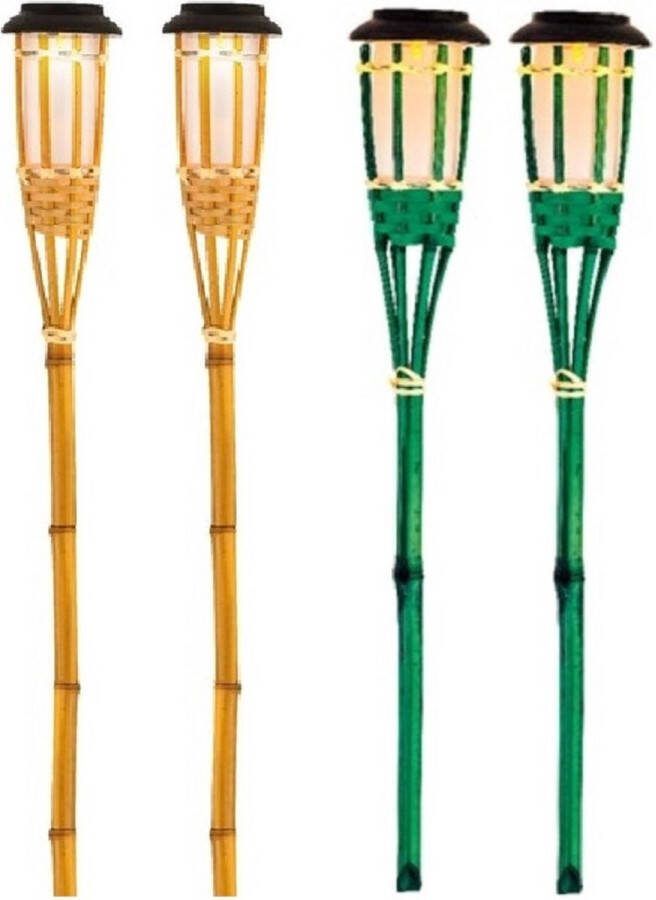 Lumineo 4x stuks buiten tuin LED fakkels Solar verlichting 54 cm vlam-effect Tuin lantaarns