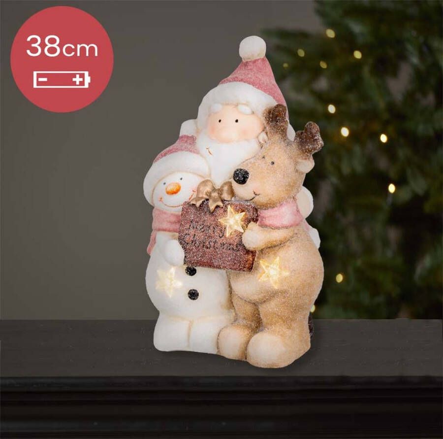 Lumineo Unieke Kerstman sneeuwpop en hert met LED verlichting 38 cm Batterij