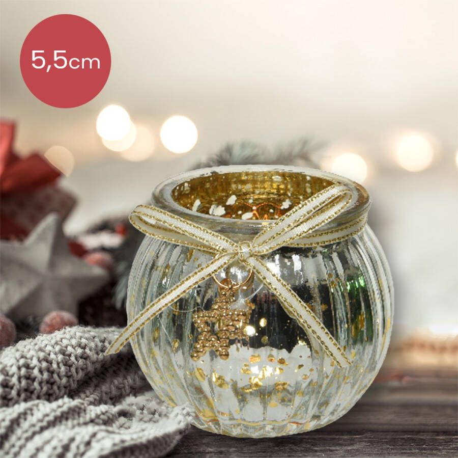 Lumineo Zilveren glazen waxinelichthouder met ster Ø6 5 x 5 cm kerstdecoratie kerst luxe theelichthouder voor kaarsjes
