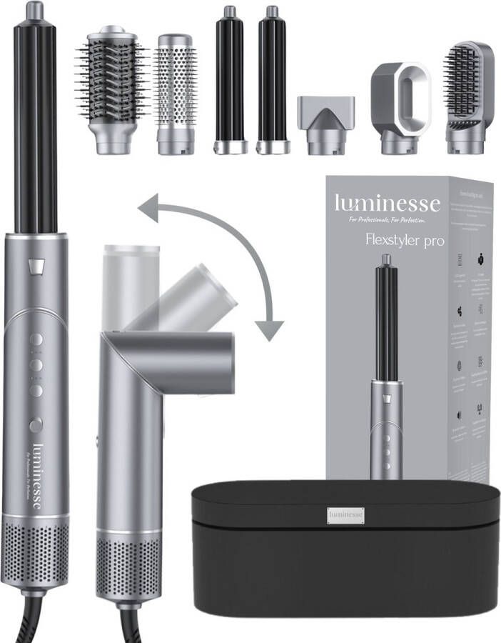 Luminesse Flexstyler Pro Airstyler Fohnborstel Multistyler 7 in 1 Multistyler Krultang Föhn Haardroger Inclusief Coldshot 3 warmte snelheid standen Om te bouwen naar super sterke föhn Vegan leren opbergcase