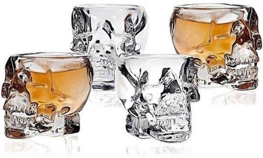 Luminous Luxury 2 Stuks Shotglas met Doodshoofd 7.3 x 5.3 cm Whiskey Wodka Glas Kerst Kerstcadeau