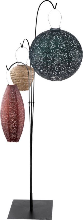 LUMIZ Terras Standaard Solar Tuinverlichting op zonne energie Tuinlampjes Zwart Metaal 192 cm Inclusief 3 lampionnen