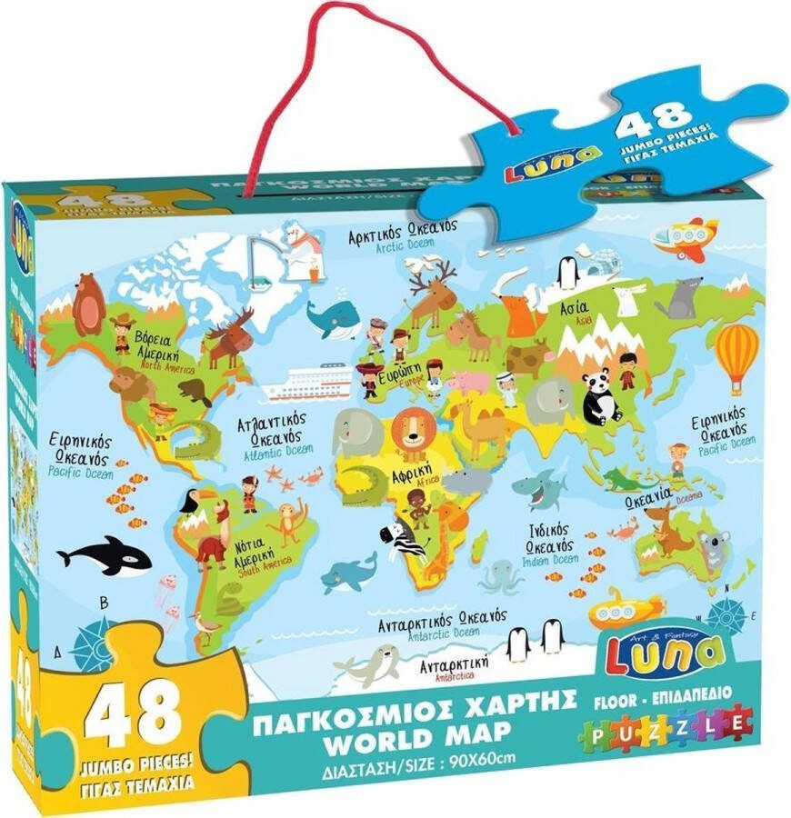 Luna Vloerpuzzel Wereldkaart Junior 90 Cm Karton 48 Stuks