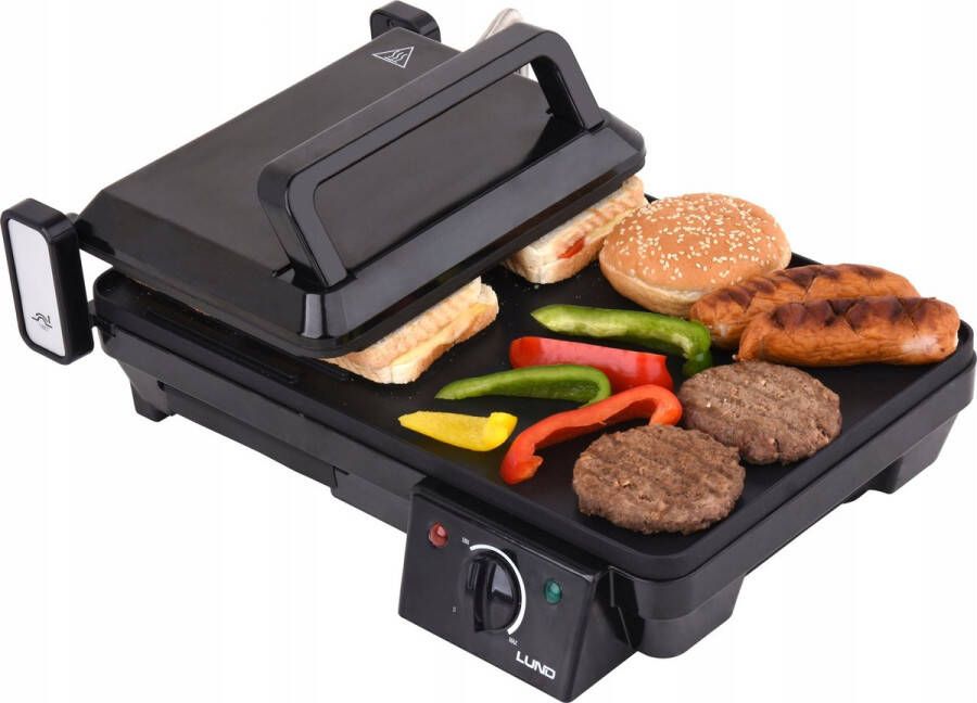 Lund Professional Elektrische tafelgrill Elektrische bakplaat Grill apparaat Grillplaat 40.5 X 25CM 2000W Zwart