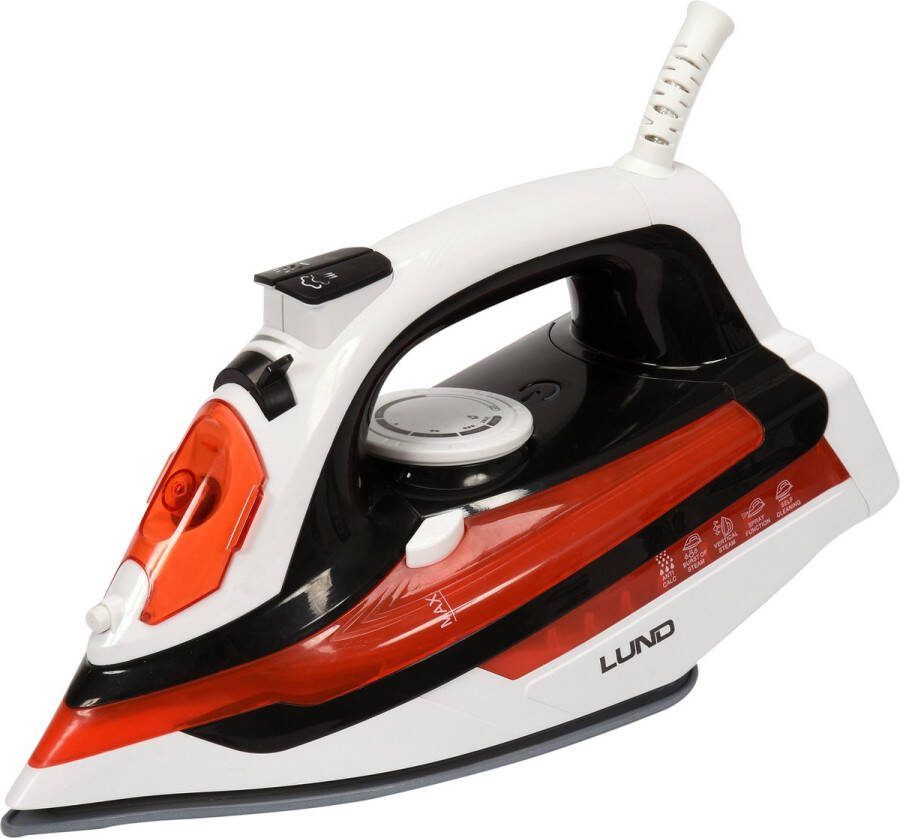 Lund professional stoomstrijkijzer met keramische zoolplaat strijkijzer 2800W 10 functies rood wit