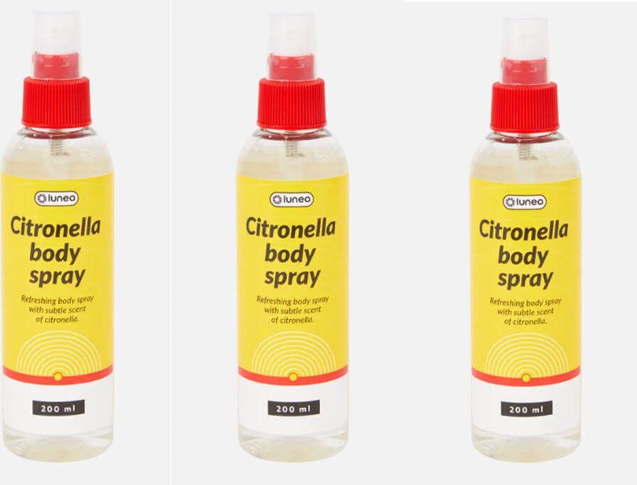Lunea 3X Bodyspray Citronella Voordeelpak Frisse citroengeur Insectenwerend Geen muggenbeten 3X200 ml