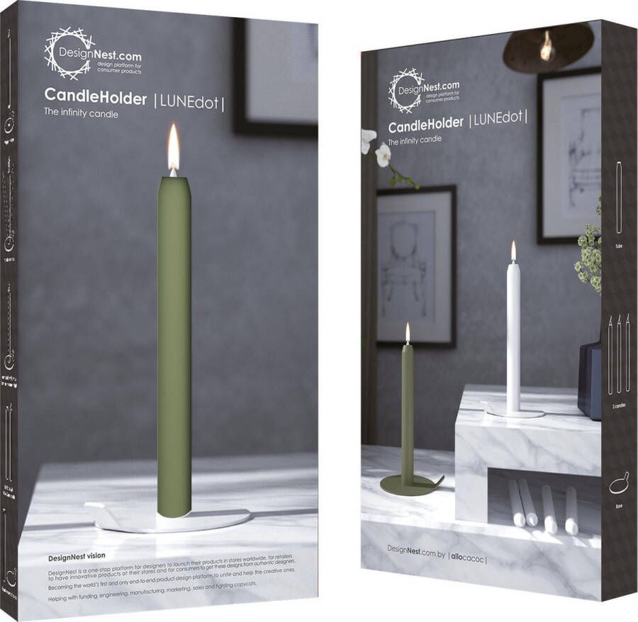 LUNEdot DesignNest Lunedot unieke kaarsenstandaard inclusief 3 kaarsen – kaarsenhouder – kaarsen kandelaar groen