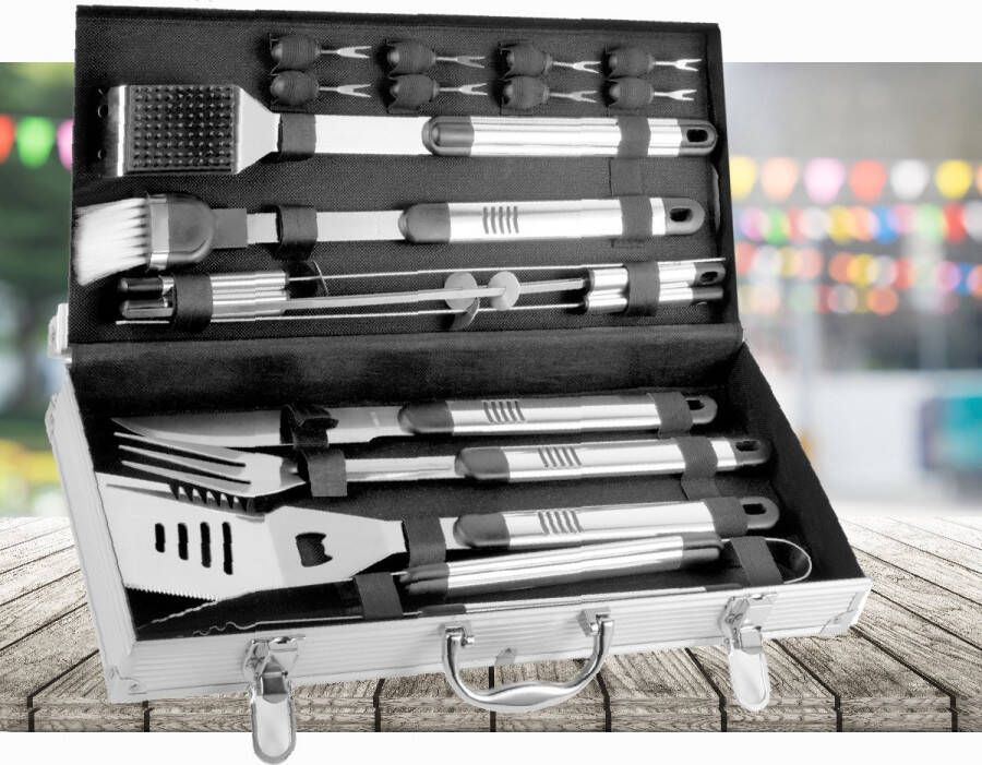 Lupine Luxe bbq set met 18 bbq accesoires Koffer met barbecue gereedschap RVS Roestvrijstaal