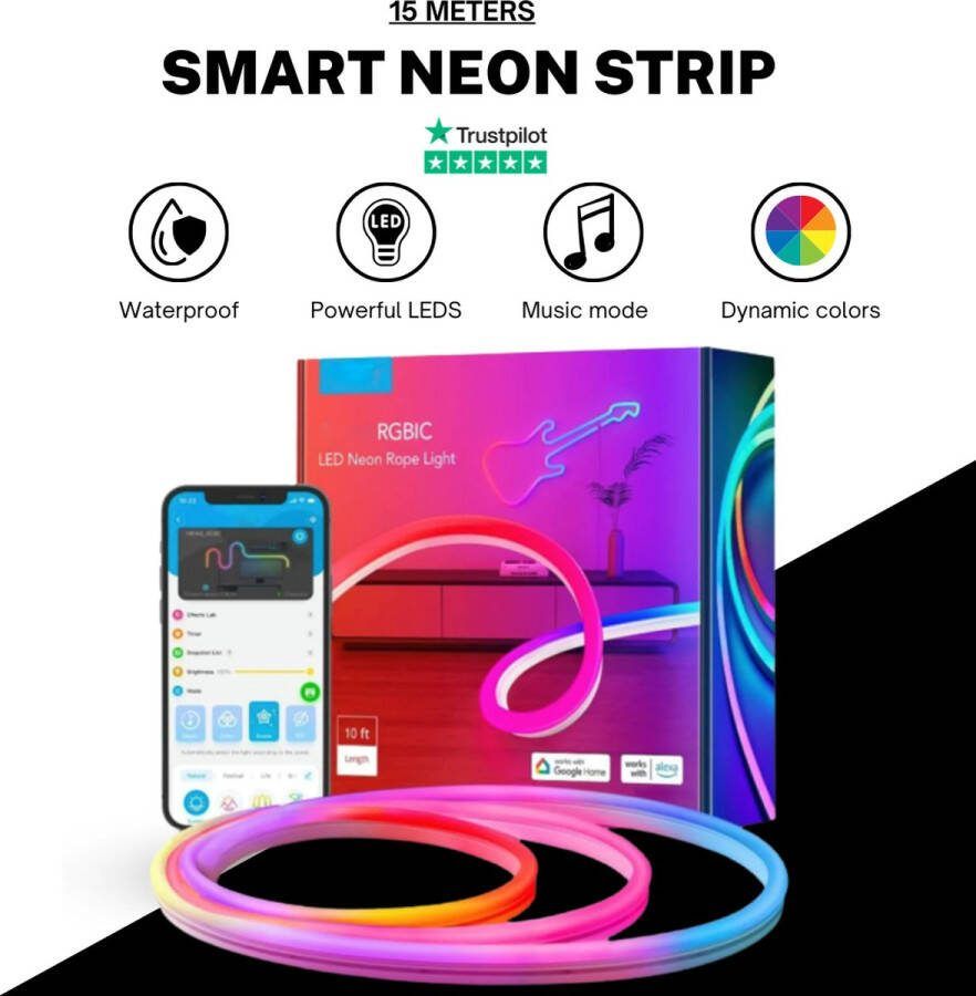 Lushly Neon led strip neon verlichting led lights led light strip lichtstrip bluetooth 15 meter
