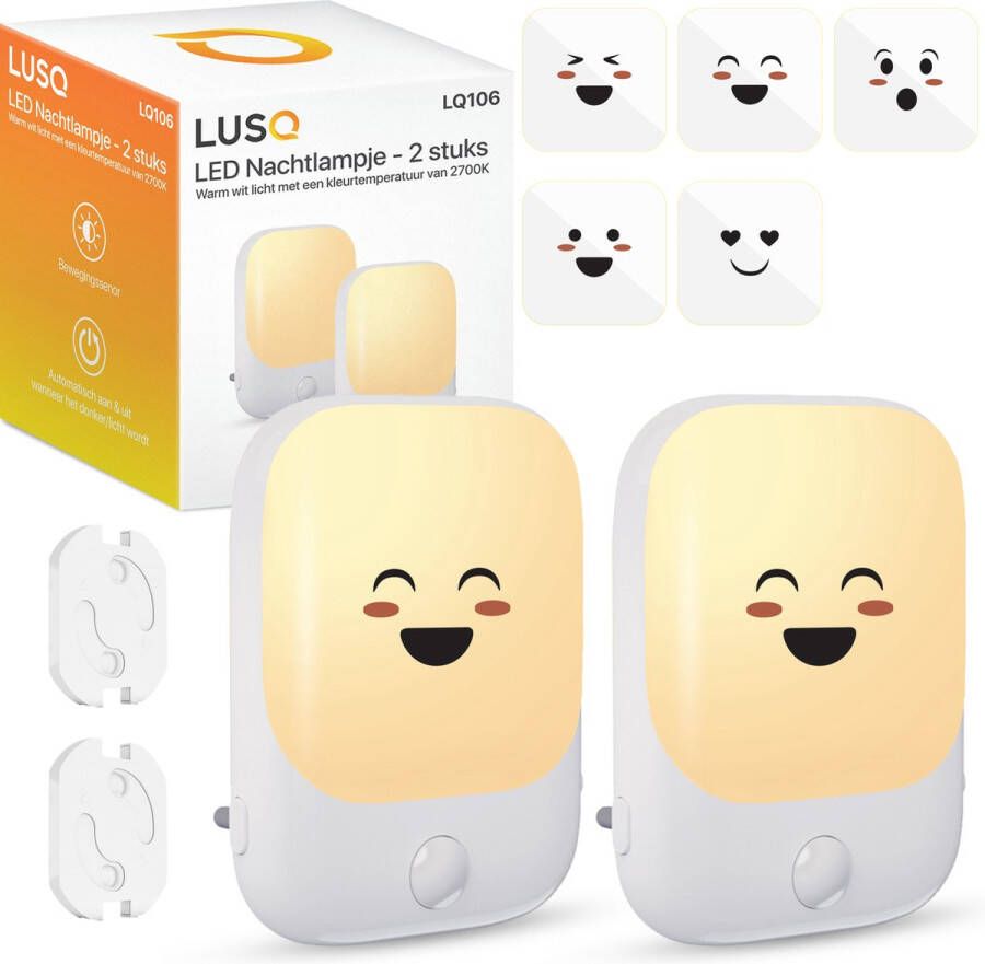 LUSQ Nachtlampje Stopcontact met Bewegingssensor voor Volwassenen & Kinderen 2 Stuks Premium Set Wit