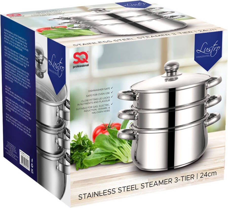 Lustro 7494 Stainless Steel Steamer 3-tier 24cm Pot: 4.5L